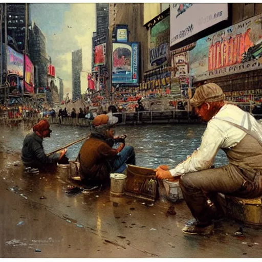 Prompt: ( ( ( ( ( fishing on a times square. ) ) ) ) ) by jean - baptiste monge!!!!!!!!!!!!!!!!!!!!!!!!!!!