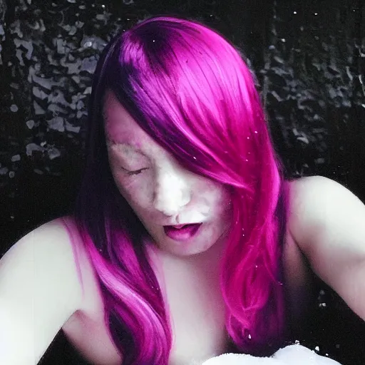 Image similar to “a woman called Berry with pink hair, taking a bubble bath”