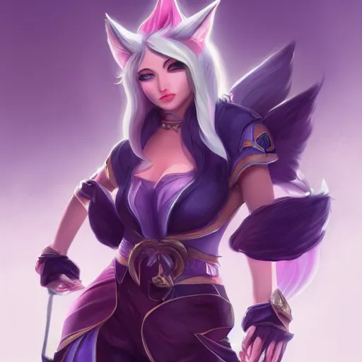 Image similar to Ahri, League of legends, fantasy, portrait, highly detailed, digital painting, trending on artstation, concept art, sharp focus, illustration