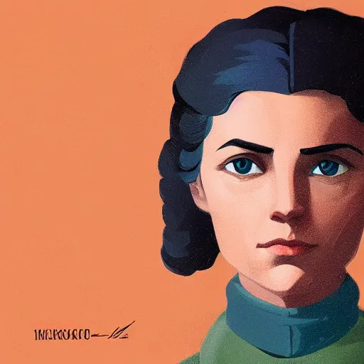 Image similar to face icon stylized minimalist young soviet russian bolshevik leader nadezhda konstantinovna krupskaya, loftis, cory behance hd by jesper ejsing, by rhads, makoto shinkai and lois van baarle, ilya kuvshinov, rossdraws global illumination