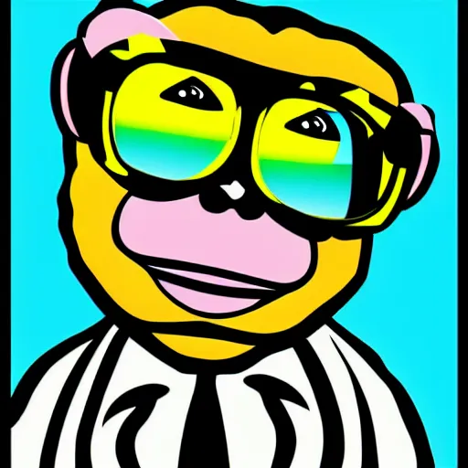 Prompt: a monkey with sunglasses in the style of pop art