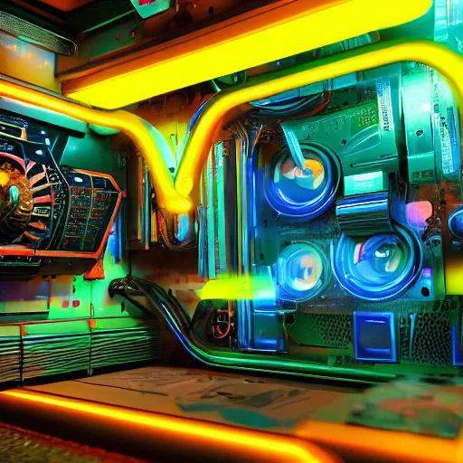 Image similar to album art, tripmachine, album is called tripmachine, photo of a huge futuristic dieselpunk machinery inside a computer, 8 k, fluorescent colors, halluzinogenic, multicolored, exaggerated detailed, front shot, 3 d render, octane