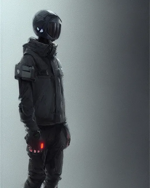 Image similar to Medium shot of a character wearing techwear in the style of greg rutkowski