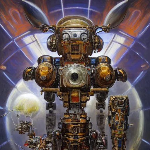 Prompt: highly detailed painting of a robotic baboon mecha, painting by gaston bussiere, craig mullins, j. c. leyendecker, lights, art by ernst haeckel, john william godward, hammershøi, alex grey, dmt, symmetric, masterpiece details, hyper - detailed, hd, hdr, 4 k, 8 k