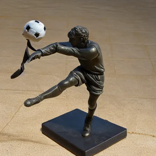 Image similar to detailed marble statue of an angel soccer goal keeper catching a ball