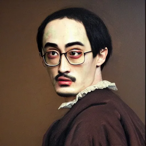 Image similar to A 17th century Baroque Painting of Filthy Frank, grainy, realistic, hyperrealistic, very realistic, very very realistic, highly detailed, very detailed, extremely detailed, detailed, digital art, trending on artstation, detailed face, very detailed face, very detailed face, realism, HD Quality, 8k resolution, intricate details, body and head in frame, painting, oil painting, trending on deviantart, Baroque Painting