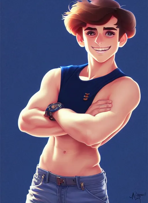 Image similar to cute navy cadet chris mears, natural lighting, path traced, highly detailed, high quality, digital painting, by don bluth and ross tran and studio ghibli and alphonse mucha, artgerm