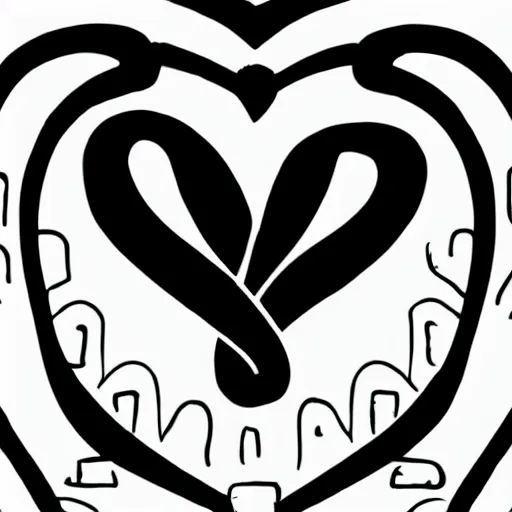 Prompt: clean black and white print, logo of stylized gymnast silhouette forming a symmetric heart