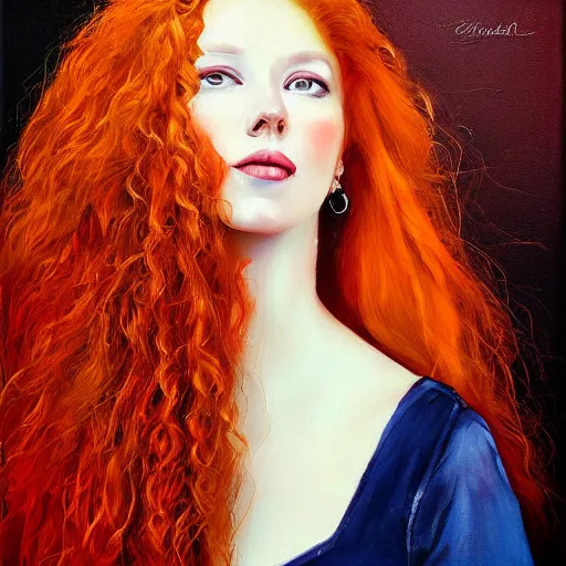 Image similar to portrait of a beautiful young woman _ red _ haired woman by cheval michael