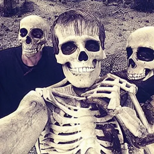 Image similar to the last selfie ever taken skeletons lots of bodies world war 3