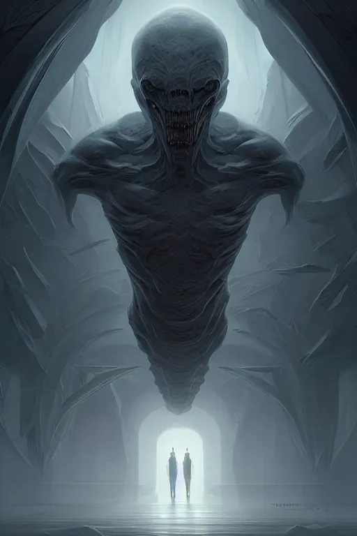 Prompt: professional concept art of a symmetrical ominous floating terrifying thing in a dark room by artgerm and greg rutkowski ( thin white border ). an intricate, elegant, highly detailed digital painting, concept art, smooth, sharp focus, illustration, in the style of cam sykes, wayne barlowe, igor kieryluk.