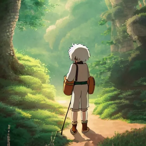 Prompt: friendly guy and small creature in the studio ghibli movie art smooth 8k highly detailed, detailed face, beautiful scene, forest, fantasy, details, anime,