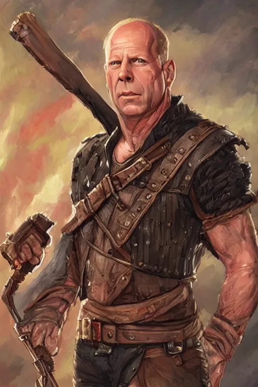 Prompt: bruce willis portrait as a dnd character fantasy art.