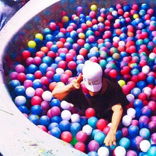 Image similar to photo of Limp Bizkit performing a concert in a McDonald's ball pit, 2002