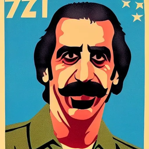 Image similar to frank zappa as a soviet propaganda poster