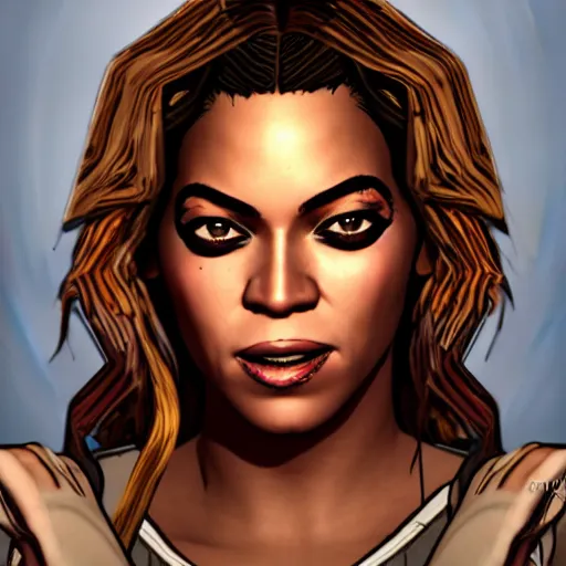 Image similar to beyonce portrait, borderlands, tales from the borderlands, the wolf among us, comic, cinematic lighting, studio quality, 8 k