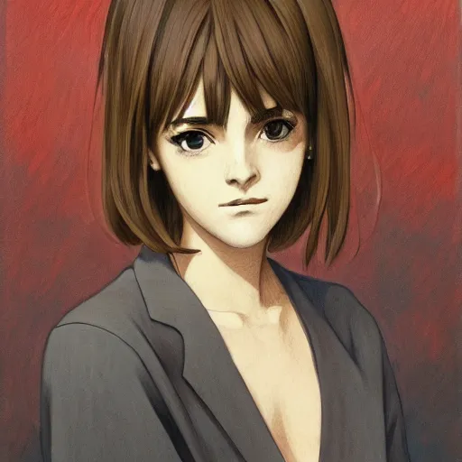 Image similar to anime emma watson by by Hasui Kawase by Richard Schmid