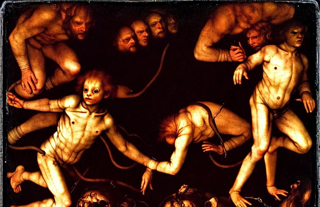 Image similar to a jocund baby faun altarpiece ambiguous transition from night into day focal point intact flawless ambrotype from 4 k criterion collection remastered cinematography gory horror film, ominous lighting, evil theme wow photo realistic postprocessing by hans holbein the younger by jan urschel