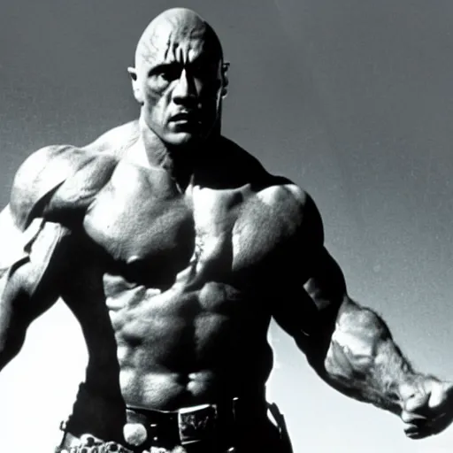 Image similar to film still of the rock in a rock costume