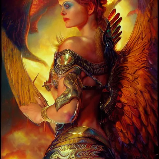 Image similar to valkyrie, norse goddess, volumetric light, global illumination, by karol bak, by lisa frank