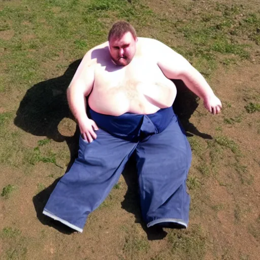 Image similar to obese man falls over