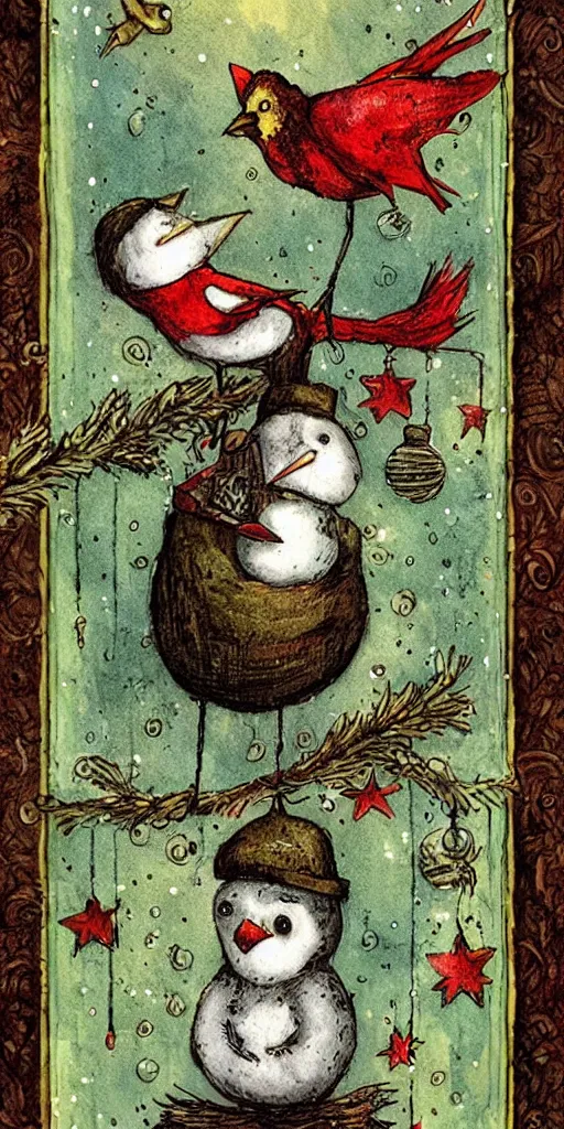 Prompt: a christmas card bird scene by alexander jansson