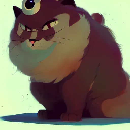 Prompt: a big fluffy cat by cory loftis and goro fujita and atey ghailan, exquisite lighting, art, very coherent, plain background, trending on artstation