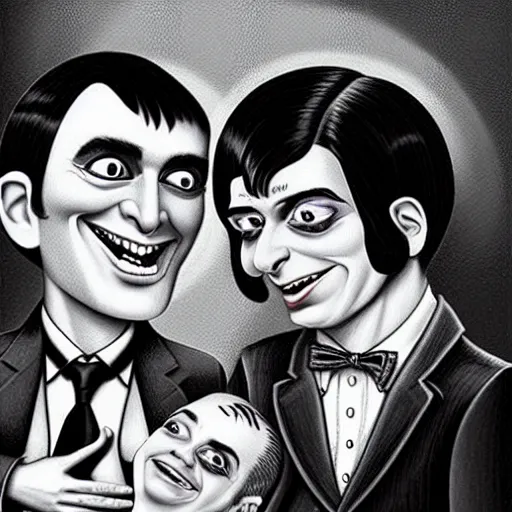 Image similar to beautiful lifelike painting of martin shkreli and the batman happily married, hyperreal detailed facial features and uv lighting, art by ed roth and basil wolverton