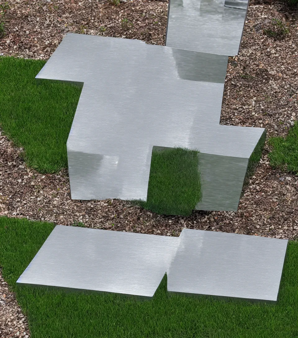 Prompt: an aluminum square polished to a mirror finish in a small town front yard, highly detailed, photorealistic, trending