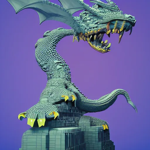 Image similar to A 3d render of a dragon, digital art, voxel art style, trending on artstation