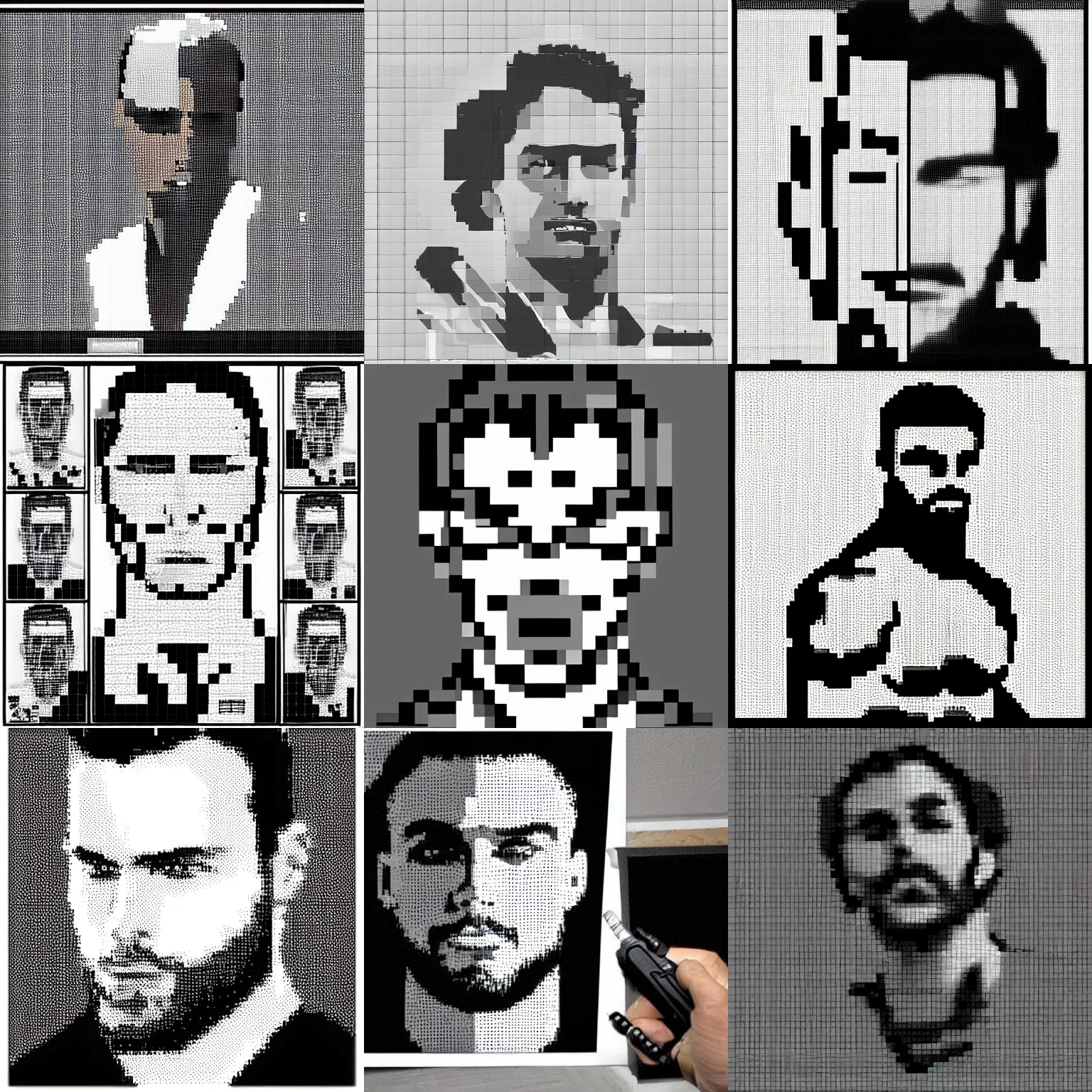 Prompt: gigachad meme pixel art black and white