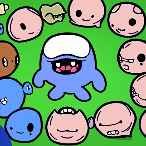 Prompt: binding of isaac, isaac, blue baby, guppy, monstro, dingle, turdlings
