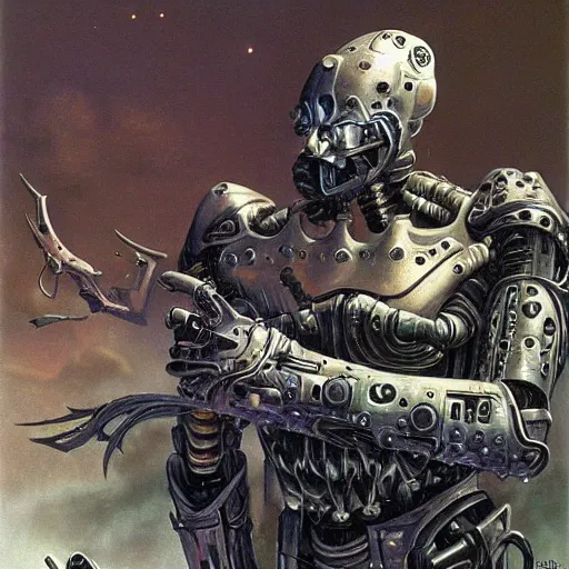 Image similar to cybernetic cyborg warrior, wretched dog, by Gerald Brom Ted Nasmith