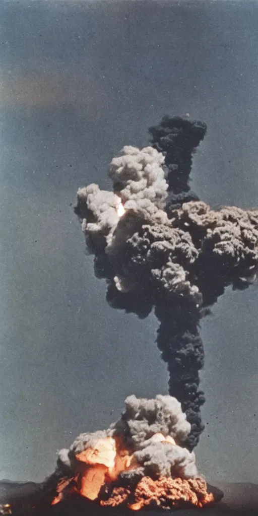 Prompt: a highly detailed and stunning autochrome photograph of the Nagasaki atomic bomb explosion, 8K