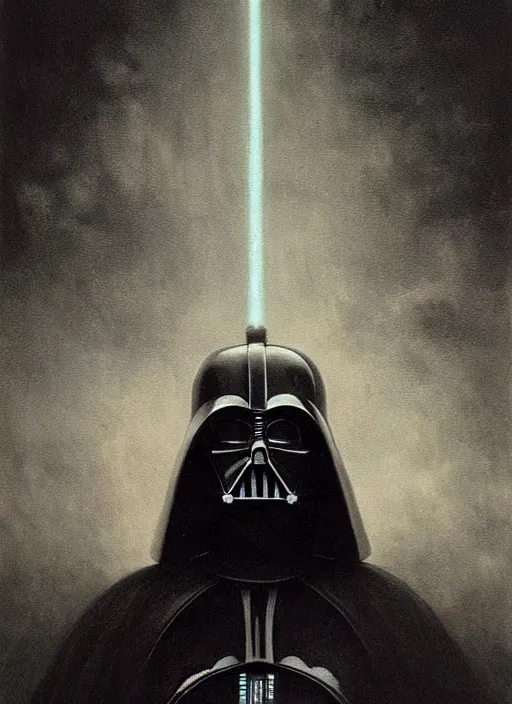 Image similar to darth vader, beksinski, eldritch, apocalypse, creepy creature, horror spooky