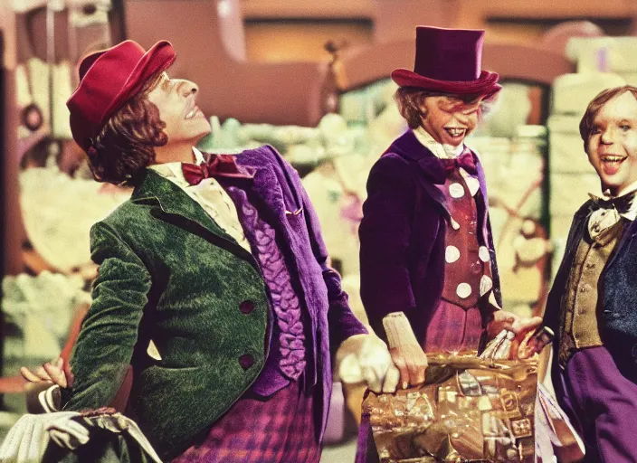 Image similar to film still of Willy Wonka's and the Chocolate Factory 1971 artwork made by Craig Mullins