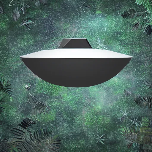 Prompt: the surface of the UFO is covered with vegetation,photorealistic