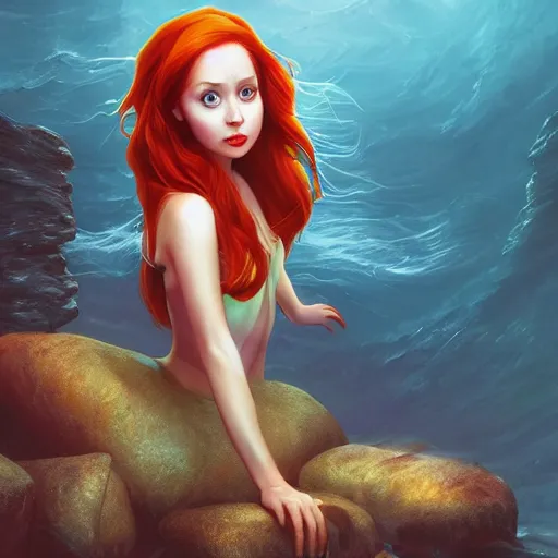 Prompt: Karen Gillian as the little mermaid by Stanley Artgerm Lau, WLOP, James Jean, Andrei Riabovitchev, Marc Simonetti, Yoshitaka Amano, ArtStation, CGSociety