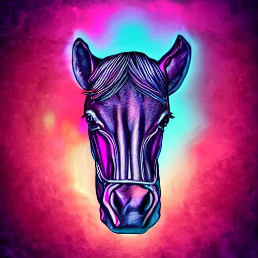 Image similar to digital horse, retrowave palette, highly detailed, anatomically correct equine, synth feel, digital art