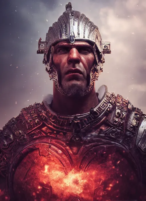 Prompt: a portrait of a menacing and powerful roman leader, weaponized, detailed, powerful, epic, accurate, intricate, fantasy artwork, depth, rtx, dynamic lighting, octane render, stunning, cinematic, award winning, 8 k