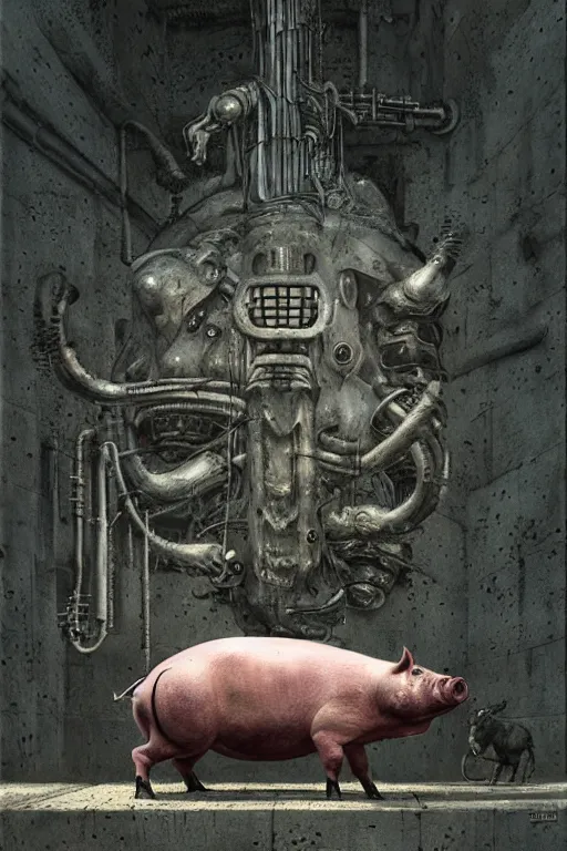 Prompt: pig machine by giger, zdzisław beksinski, greg rutkowski, maxim verehin