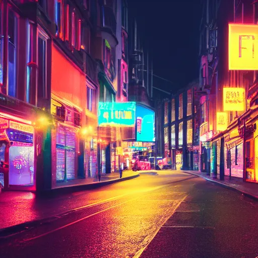 Prompt: street in london filled with neon signs, octane render, trending on artstation, realistic, photorealistic,
