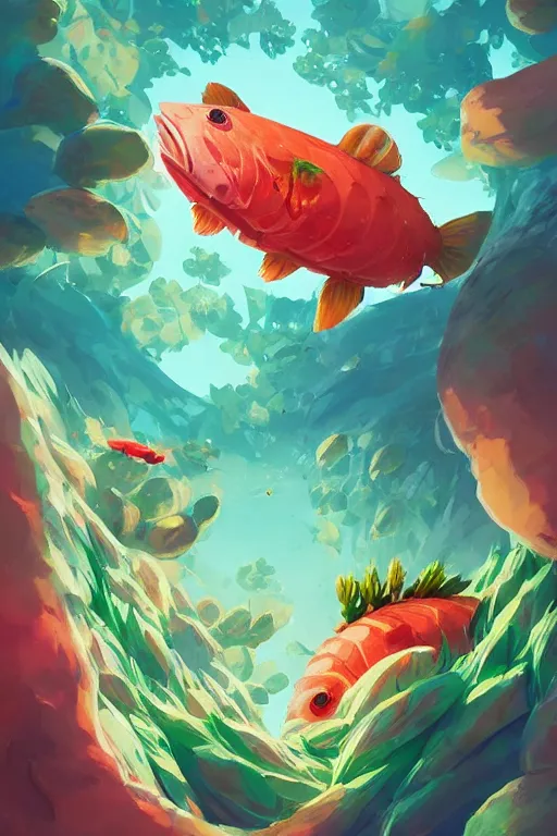 Image similar to creature animal sushi cristal very big eye roots cactus elemental flush of force nature micro world fluo fishscale, art gta 5 cover, official fanart behance hd artstation by jesper ejsing, by rhads, makoto shinkai and lois van baarle, ilya kuvshinov, ossdraws