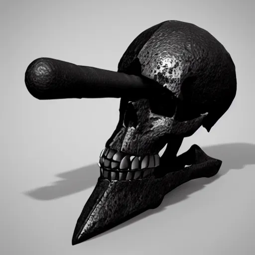 Image similar to a black sword skull handle, ornament, weapon, a 3 d render by dom qwek, studio lighting, front side view, trending on polycount, hard surface modeling, rendered in maya, 3 ds max, blender, artstation hd, vray