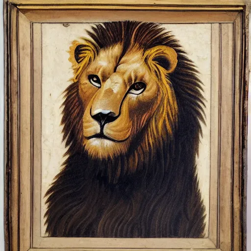 Prompt: a renaissance style portrait painting of lion Bear hybrid