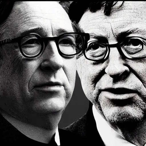 Prompt: bill hicks and bill gates in the style of gilbert and george