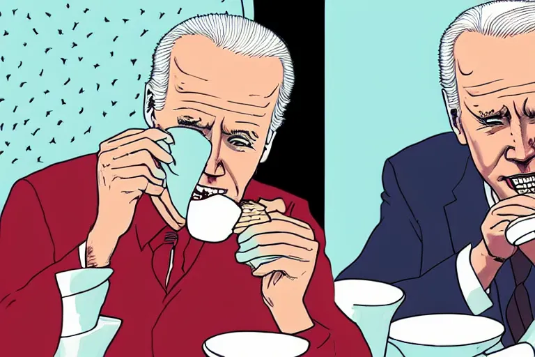 Image similar to joe Biden eating ice cream, Junji Ito