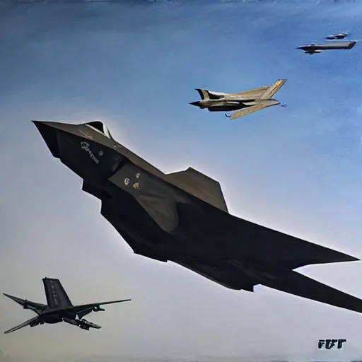 Prompt: f - 3 5 and ufo dogfight, painting