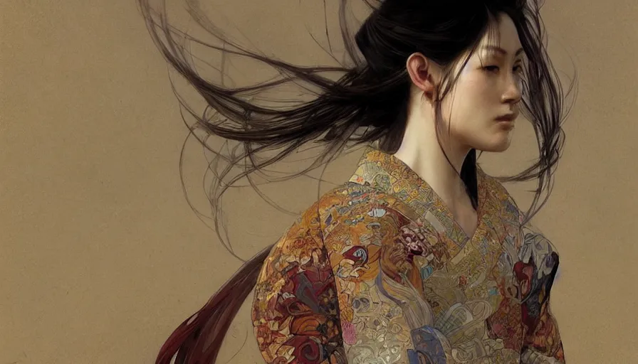 Image similar to a beautiful realistic painting of a samurai, intricate, elegant, highly detailed, digital painting, artstation, concept art, by krenz cushart and artem demura and alphonse mucha