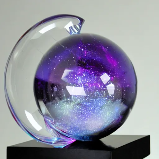 Image similar to blue and purple ice crystal sphere sculpture of galaxy